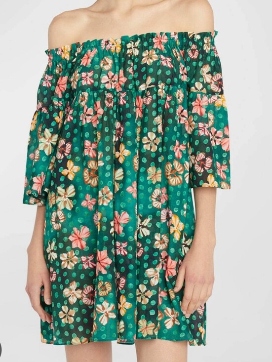 Ulla Johnson Other - Ulla Johnson Green Floral Off Shoulder Coverup/ Mini Summer Dress Size Large